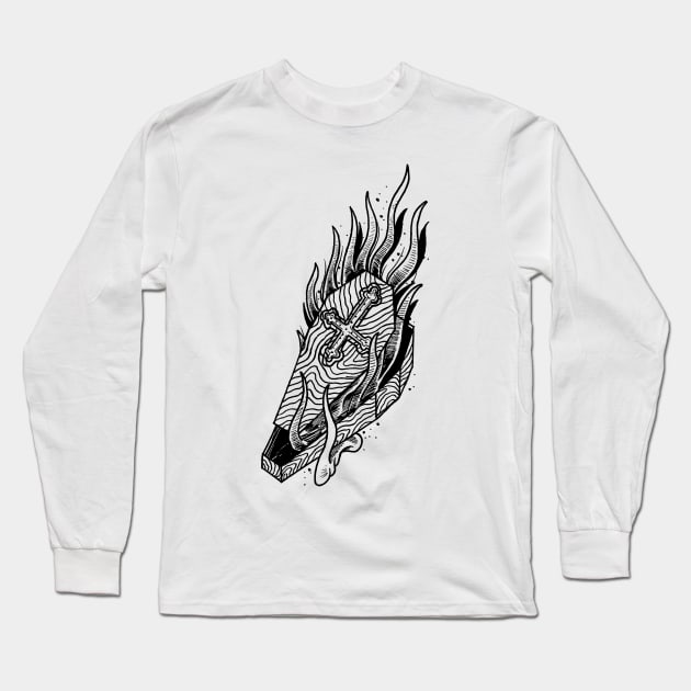 Flaming Coffin Long Sleeve T-Shirt by btcillustration